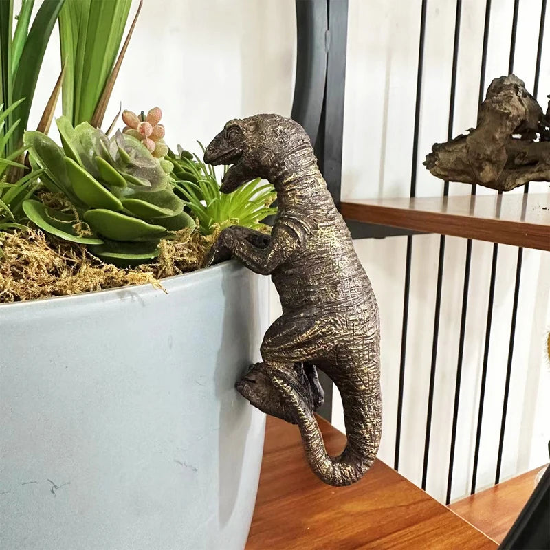 Resin Dinosaur Garden Ornament for Flower Pots and Vases - Halloween Animal Decor