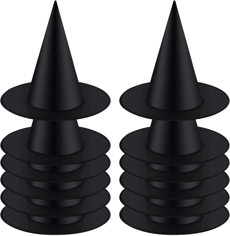12 Pack Halloween Witch Hat Costume Accessories - Black, Collapsible & Durable