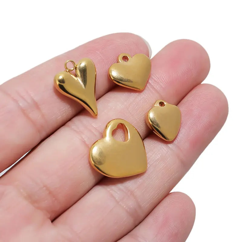 5Pcs Stainless Steel Heart Charms Pendants for Jewelry Making - Multiple Colors