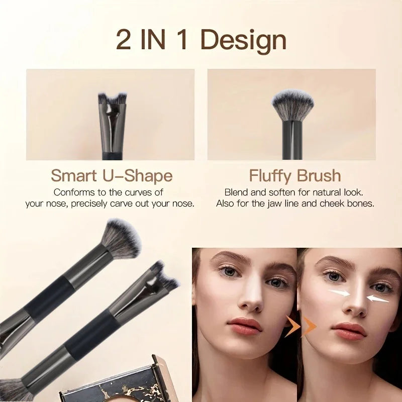 Dual-End Nose Contour Makeup Brush for Face & Eyeshadow - Highlight & Shadow Tool