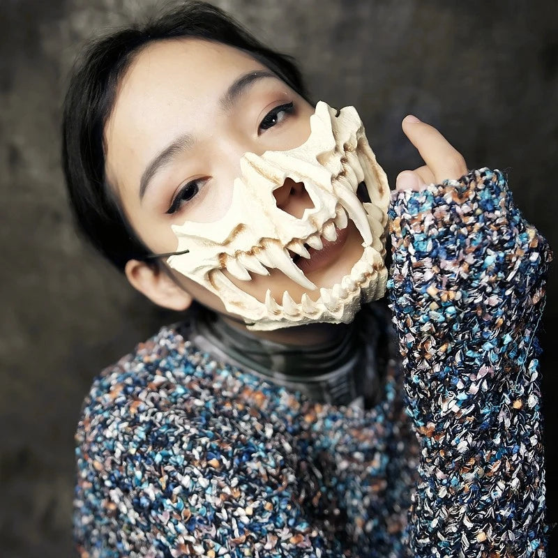 Halloween Half-Face Mask Cosplay Costume Mask Skull Tiger Dragon Wolf Tengu Party