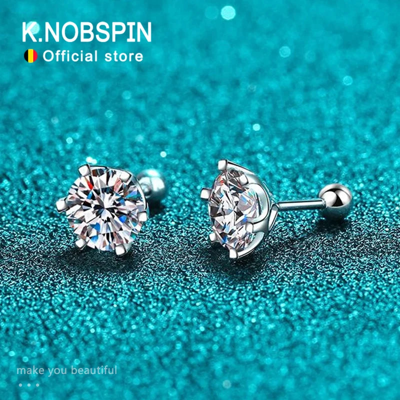 Sterling Silver Moissanite Stud Earrings 18K White Gold Plated D VVS1 Round Cut Lab Diamond