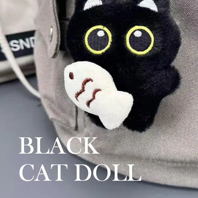 Cute Plush Black Cat Keychain Bag Charm - Kawaii Stuffed Doll Accessory