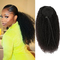 Long Afro Kinky Curly Drawstring Ponytail Human Hair Extensions for Black Women
