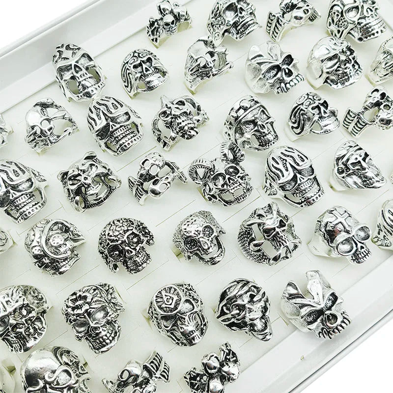 10pcs Vintage Punk Skull Alloy Finger Rings for Men Women Party Jewelry Gifts