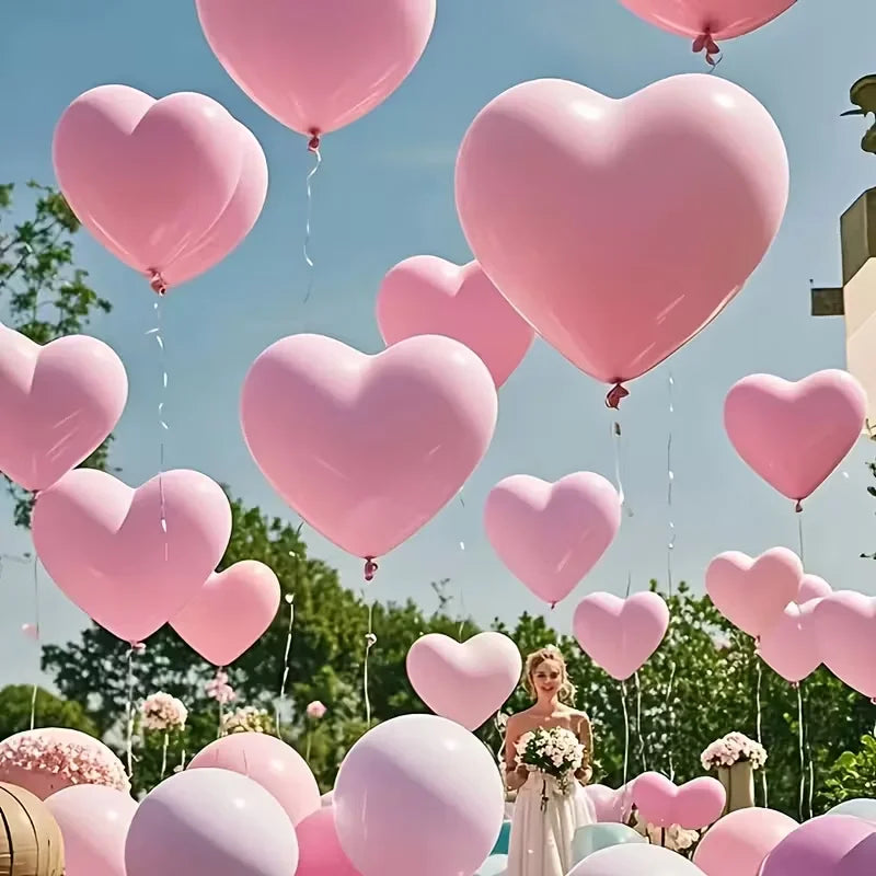 30 Pink Heart-Shaped Latex Balloons for Valentine's Day Wedding Festival Decor
