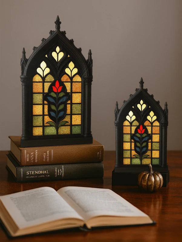 Gothic Church Window Style Wooden Decor - Halloween, Floral & Geometric Patterns for Home & Shelf