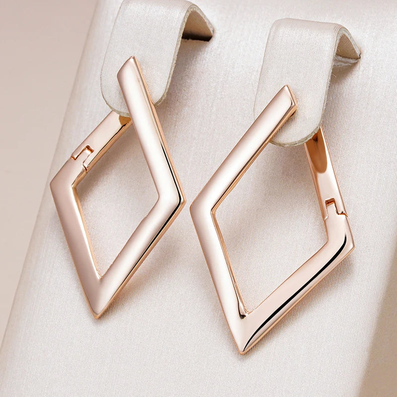 Women's Rose Gold Rhombus Dangle Earrings - High-Quality Fine Jewelry