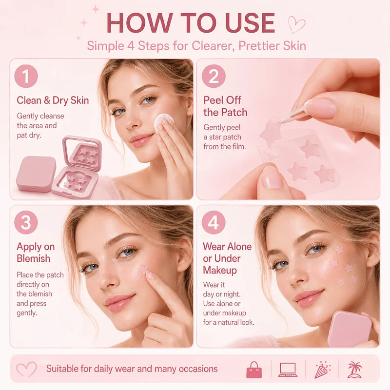 Hydrocolloid Acne Patches for Face - Makeup Friendly, Blemish Cover Stickers, Portable Zit Patches