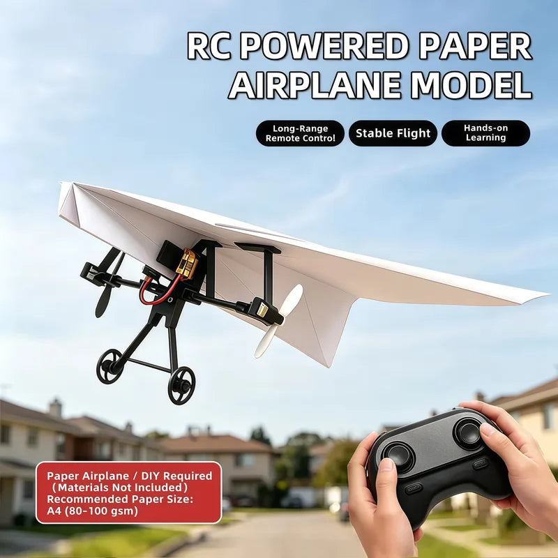 RC Paper Airplane Kit - Remote Control Flying Toy with Gyro & Dual Propellers, DIY Foldable STEM Gift for Kids & Adults