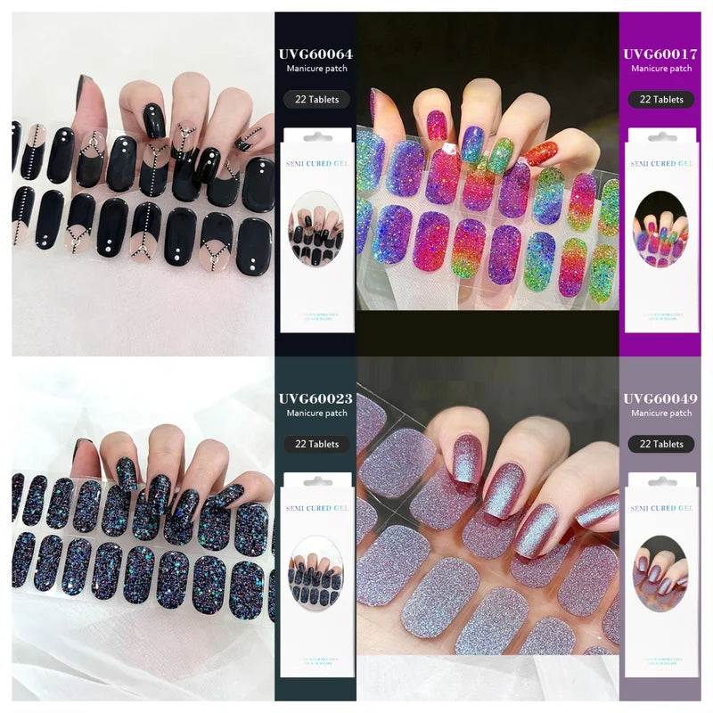 Semi Cured Gel Nail Stickers - Long-Lasting Nail Wraps for UV & LED Light