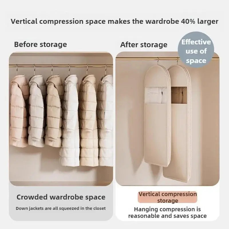 Space Saving Hanging Garment Bag with Self Compression Zipper for Travel and Closet Storage