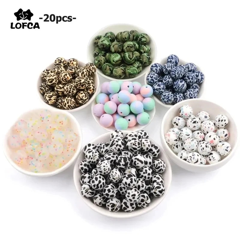 DIY Silicone Beads Set - 12/15/19mm Round Flower Leopard Design for Jewelry Making