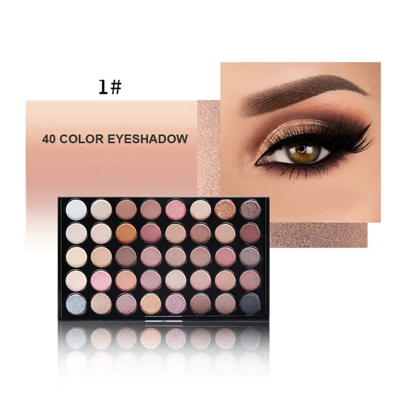 Waterproof Glitter Eyeshadow Palette - Matte, Pearlescent & Shine Nude Colors for Professional Eye Makeup