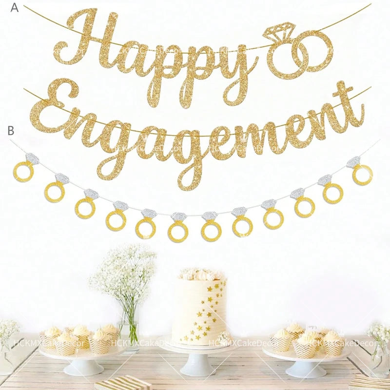 Wedding Engagement Party Banner Bunting with Garland - Bridal Celebration Decorations
