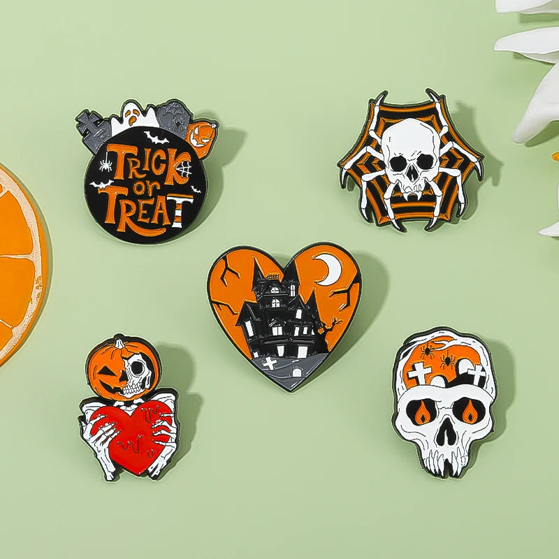 Halloween Ghost Enamel Pins Set - Punk Pumpkin Horror Skeleton Brooches