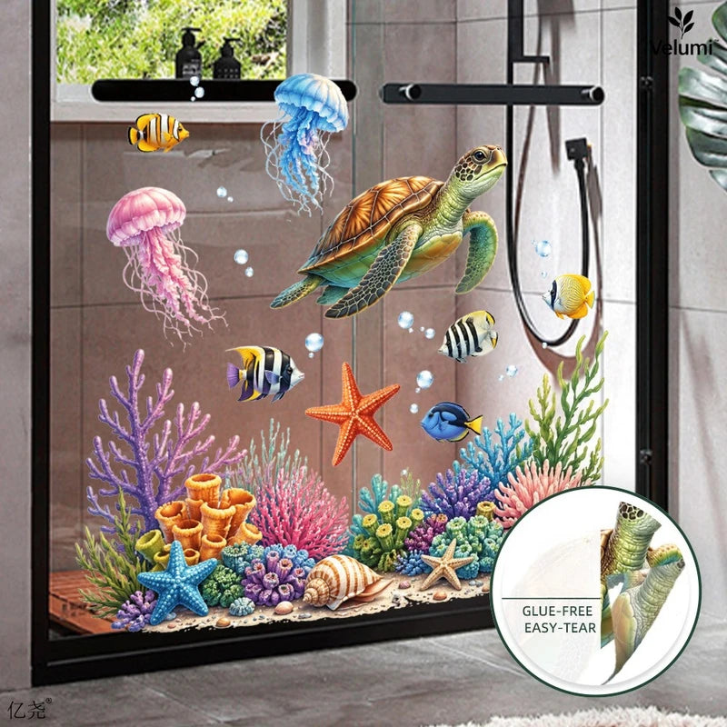 Underwater Sea Turtle Wall Sticker - Waterproof Decor for Bathroom & Kids Room
