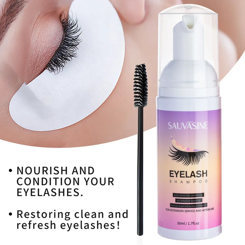 Eyelash Extension Foam Cleanser Kit with Brush - 50ML Makeup Removal & Lash Care