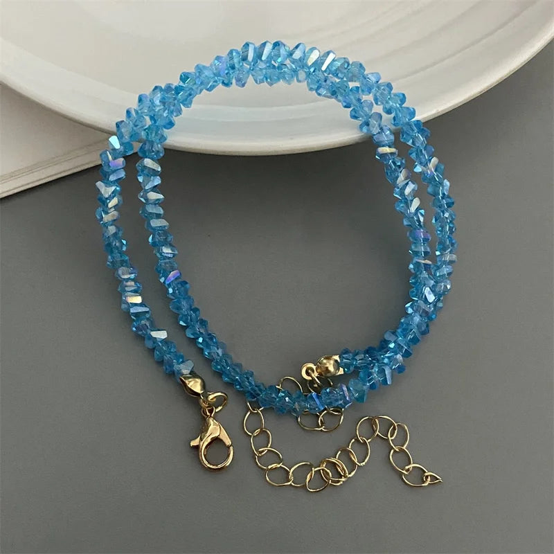 Multi-Cut Glass Crystal Beaded Choker Necklace for Women Triangle Transparent Jewelry