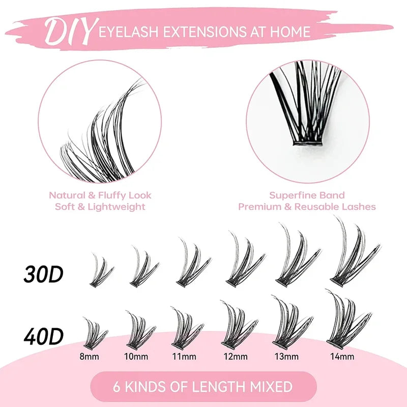 False Eyelash Clusters Set with Glue Seal & Applicator Kit for Natural Lash Extensions