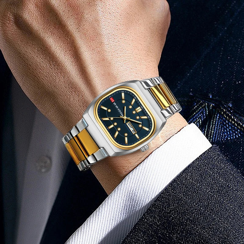 Men's 40mm Square Stainless Steel Quartz Watch - Waterproof Business & Sport Style