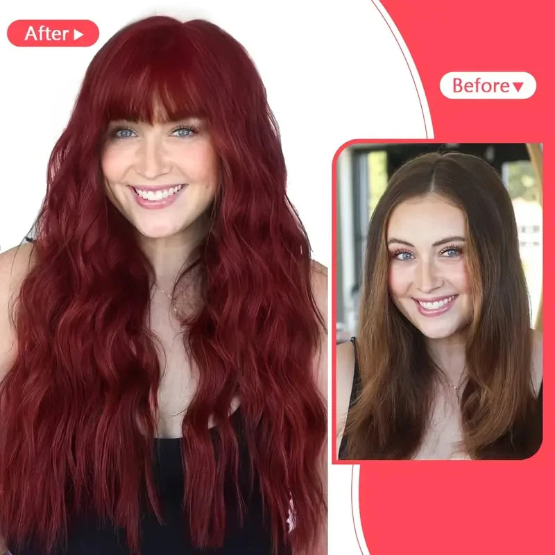 Synthetic Wig with Long Curly Hair and Bangs - Multiple Colors for Daily & Party Wear
