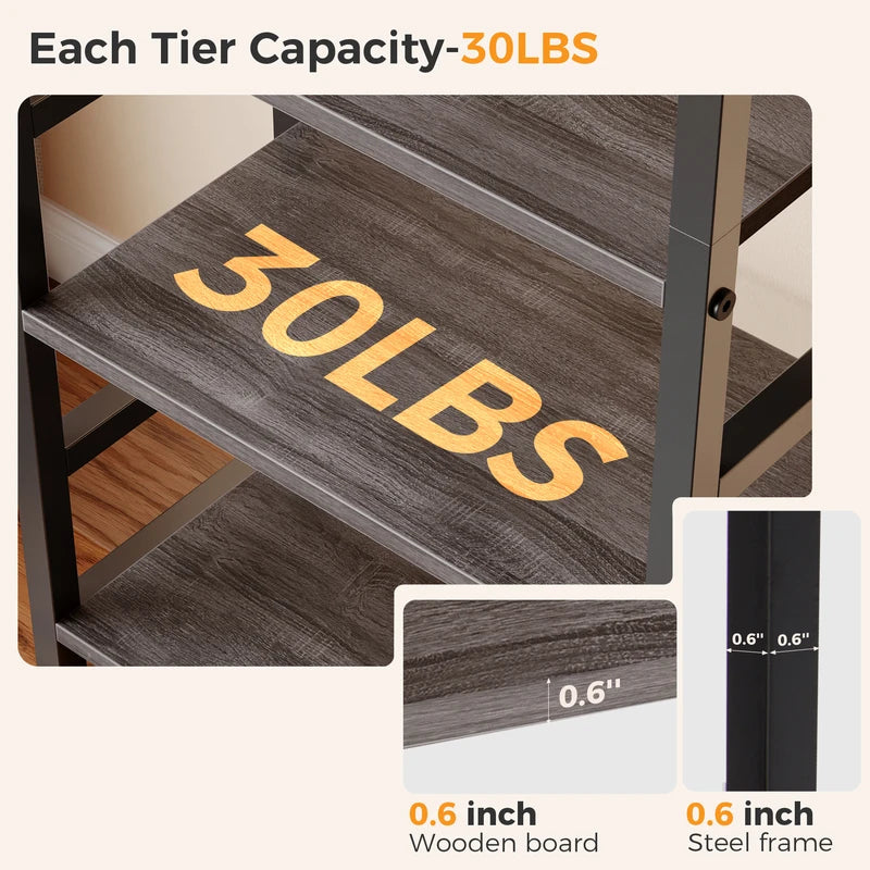 Wooden 5-Tier Standing Bookcase with Adjustable Feet - Space-Saving Shelving