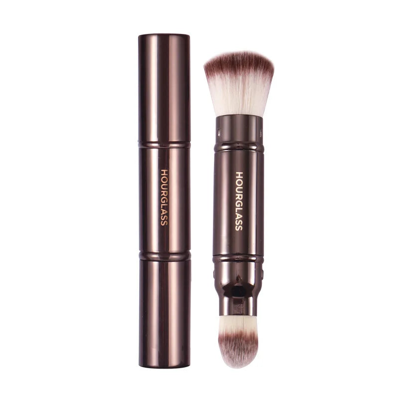 Double-Ended Makeup Brush Set - Foundation Powder Cosmetic Tool with Metal Handle and Case
