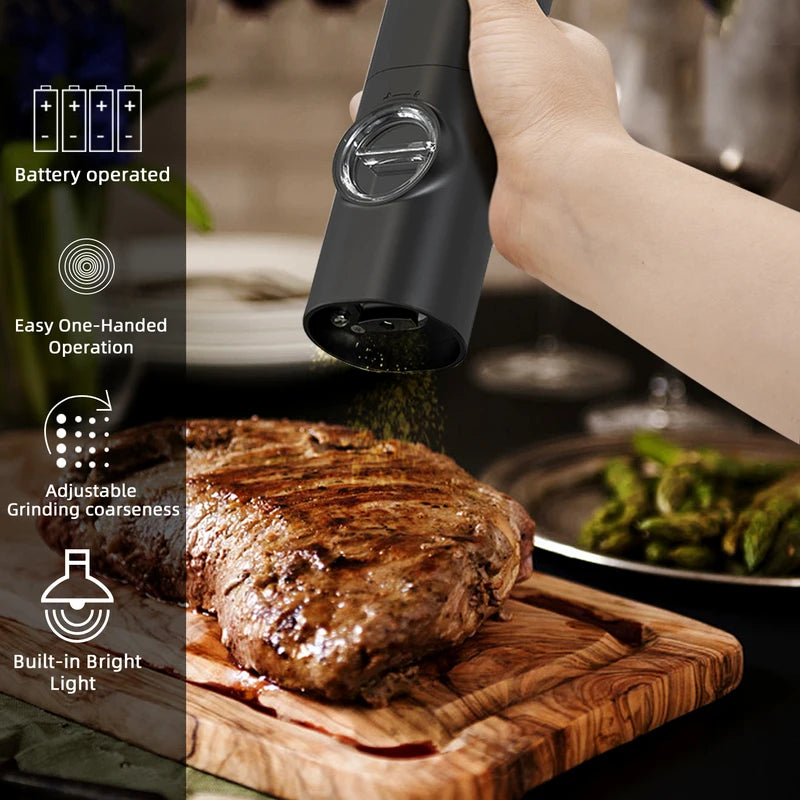 Electric Pepper and Salt Grinder Set with Adjustable Coarseness and LED Light – Battery Powered Kitchen Tool