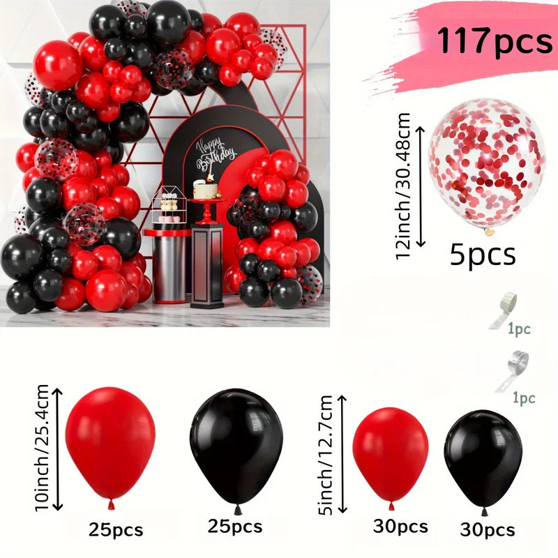 Black and Red Balloon Set Decorations for Weddings and Parties - 117 Pieces
