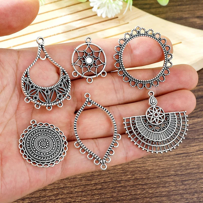 Vintage Geometric Charm Connectors for Jewelry Making - 5pcs