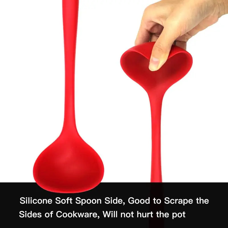 Large Silicone Soup Ladle with Long Handle Nonstick Heat Resistant Kitchen Utensil