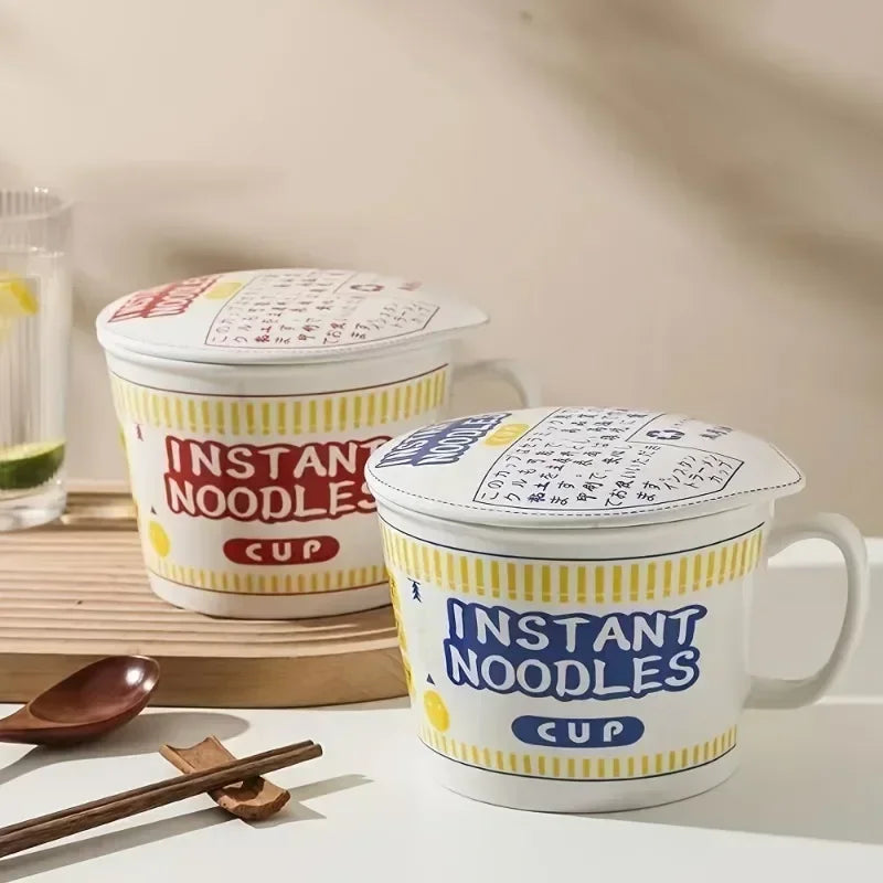 Large Capacity Ceramic Instant Noodle Bowl with Cover for Hot Meals - Multiple Colors