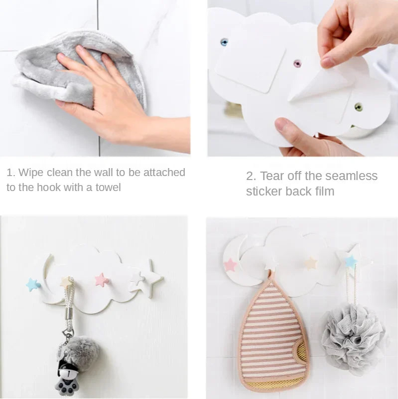 Self-Adhesive Cloud Wall Hook - Traceless Plastic Storage Rack for Living Room Bathroom Kitchen Key Bag Organizer