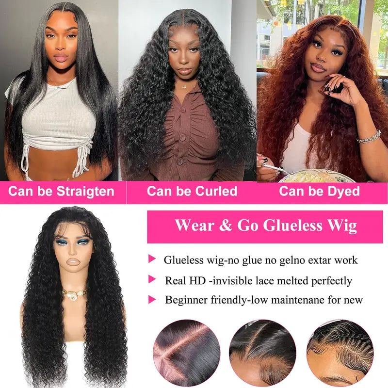 Deep Wave Lace Front Human Hair Wig 13x4 Curly Pre-Cut Lace Frontal 180% Density for Black Women