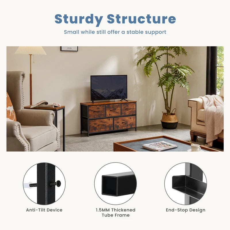 Living Room Display Cabinet with Fabric Drawers & Steel Frame - Multi-Size Storage