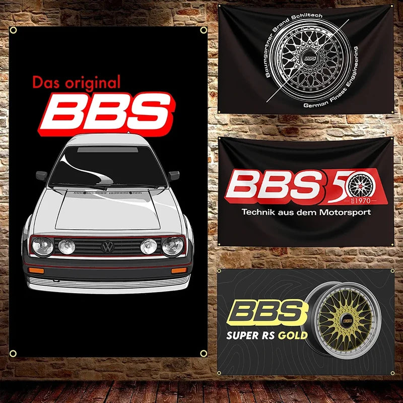 Car Wheel Flag Banner Polyester Car Decor Bunting Auto Enthusiast Room Decor