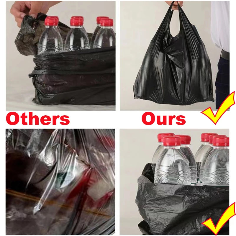 Disposable Trash Bags with Handles - Thickened Black Garbage Bags for Kitchen Toilet Office 100 Pack