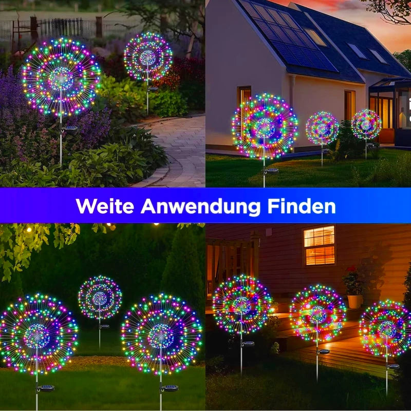 Solar Garden Dandelion Lights with Firework Effect - Waterproof Outdoor LED Stake Lighting