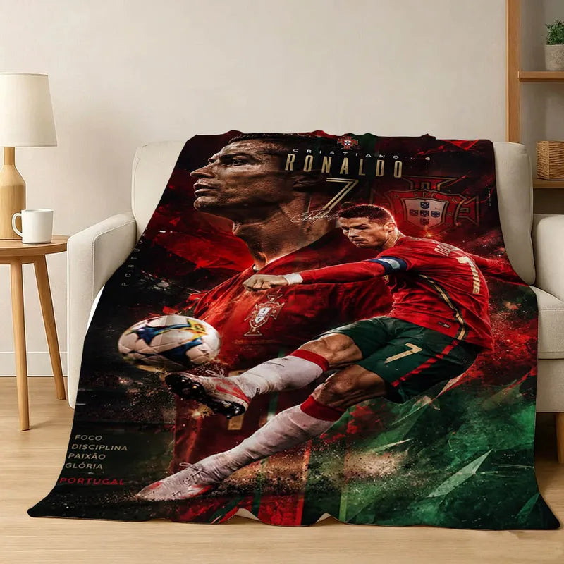 3D Football Star R-Ronaldo Flannel Blanket - Soft Cozy Throw for Home & Bed