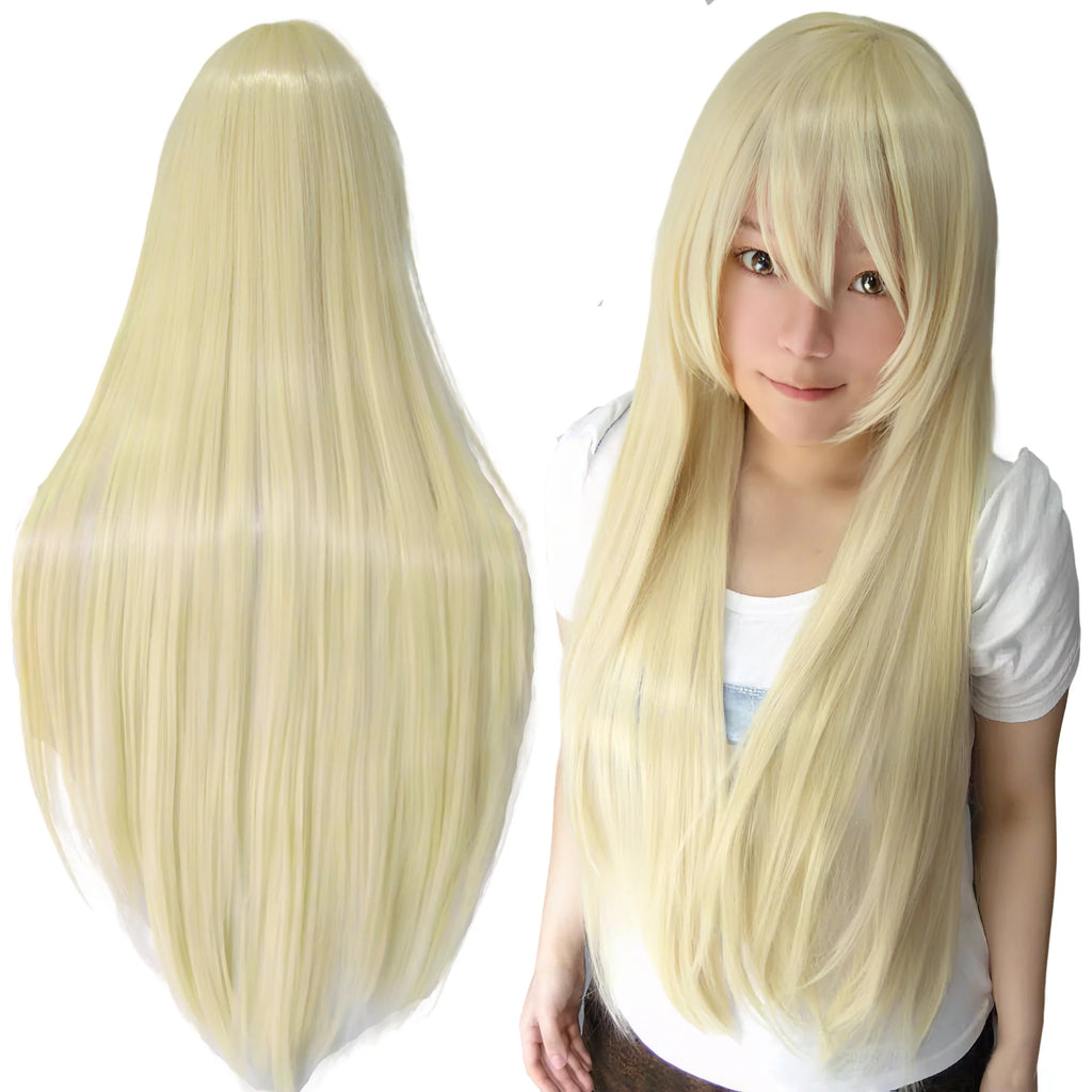 Long Synthetic Cosplay Wig - Straight Blonde Costume Hair for Anime & Characters