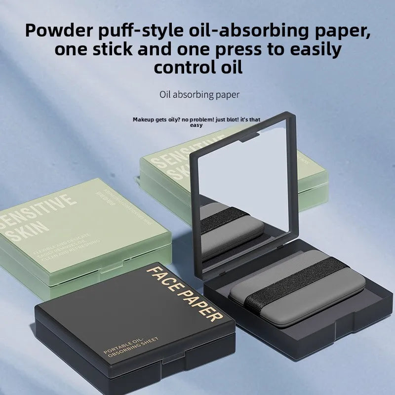 Portable Oil Blotting Paper with Powder Puff Mirror Face Sheets Matte Finish