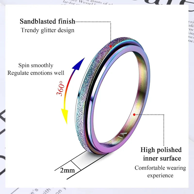 Fidget Spinner Rings for Anxiety Stress Relief - Stainless Steel Jewelry for Women and Men