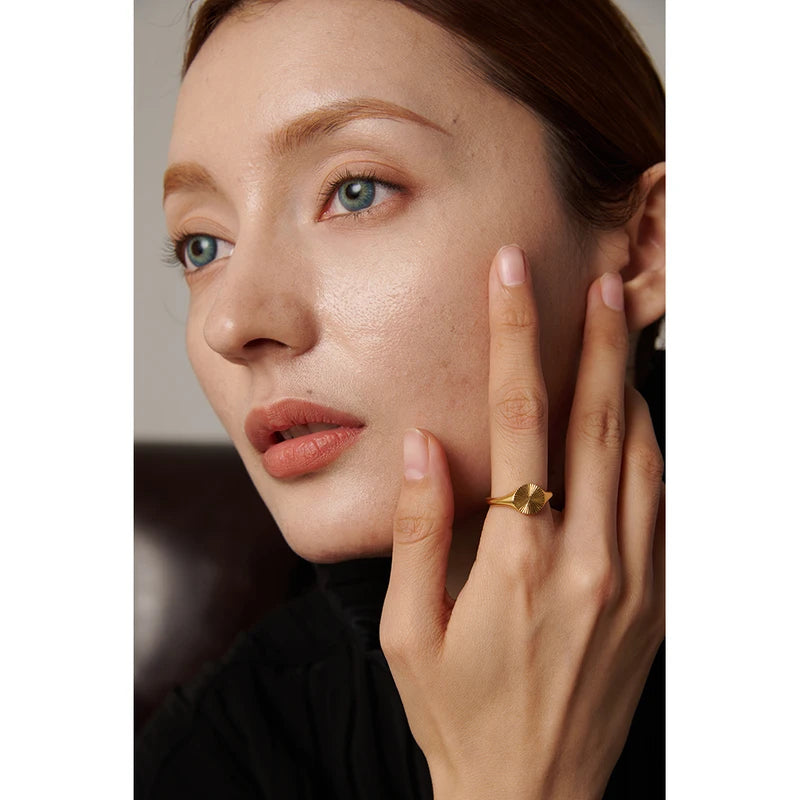 Golden Geometric Stainless Steel Ring for Women - Statement Jewelry, Multiple Sizes