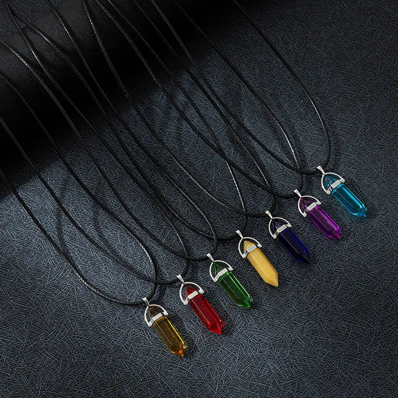 Natural Quartz Crystal Pendant Necklace 7-Piece Set - Healing Gemstone Jewelry