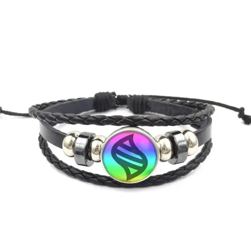 Handwoven Leather Bracelet with Glass Cabochon - Adjustable Boho Jewelry for Women