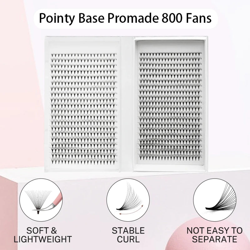 800/1600 Fans Premade Volume Eyelash Fans with Sharp Pointed Base for Russian Volume Eyelash Extensions