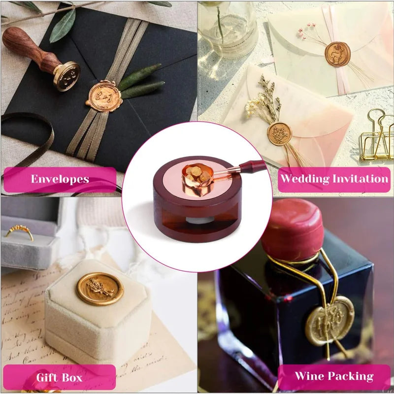 Wax Seal Set with Gold Beads, Warmer, Spoon & Candles for Invitations & Crafts