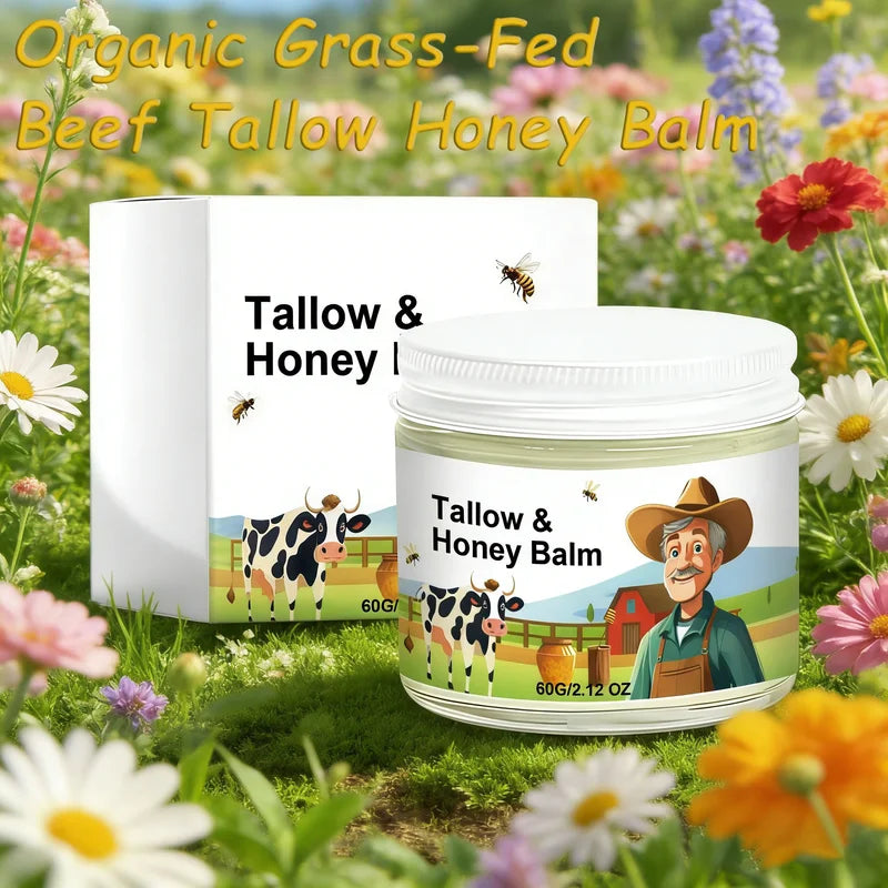 Organic Grass-Fed Beef Tallow Balm with Raw Honey - Natural Moisturizer for Soft Skin