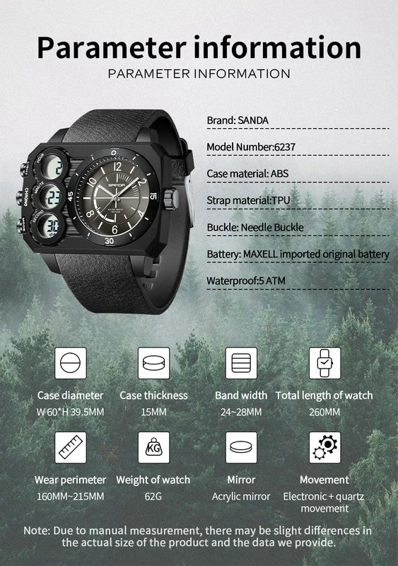 Digital Sports Watch Waterproof Multifunctional Men's Wristwatch - Model 6237